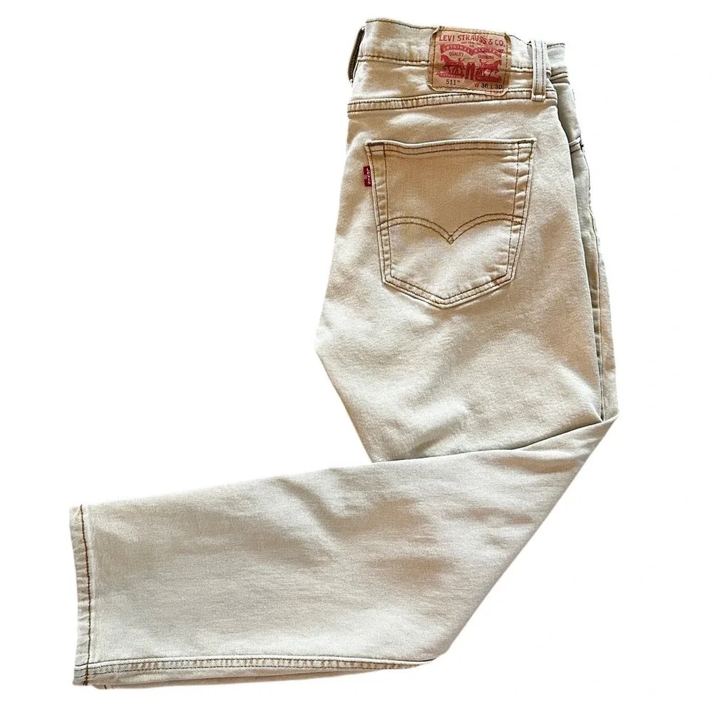 Levis 511 Slim Fit Jeans Khaki Tan Light Brown Stretch‎ Denim Mens 36x30